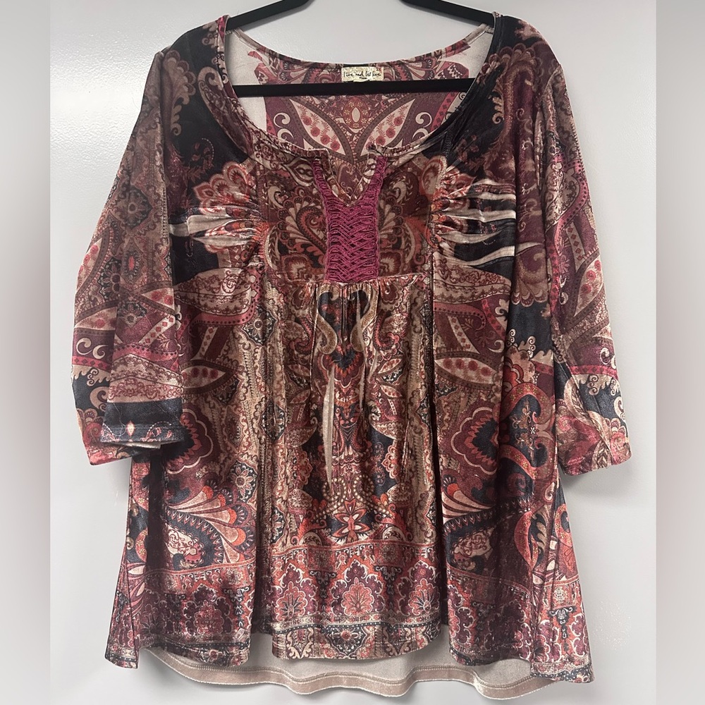 Elegant BOHO Velour Paisley Women's Top - Size 2X